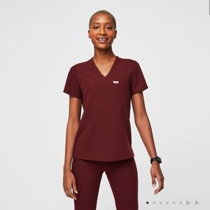 Figs Burgundy Catarina One Pocket Scrub Top